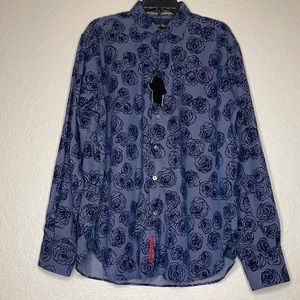 Visconti black velvet rose dress shirt